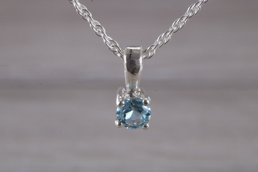 Natural Blue Topaz set Silver Necklace