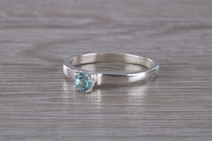 Natural Blue Topaz Ring.Silver Four Claw Set Ring.November birthstone,Sagittarius Zodiac stone.Ideal 16th,18th,21st ,Anniversary Gift.