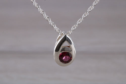 Natural Rhodolite Gemstone set Silver Necklace