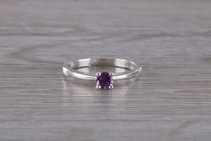 Natural Round cut Amethyst set Silver Ring