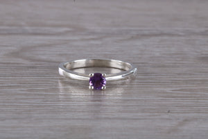 Natural Round cut Amethyst set Silver Ring