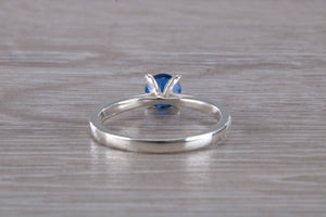 Silver solitaire set with Royal Blue sapphire cubic zirconia, simple and beautiful