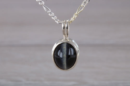 Natural Black Cats Eye set Silver Necklace