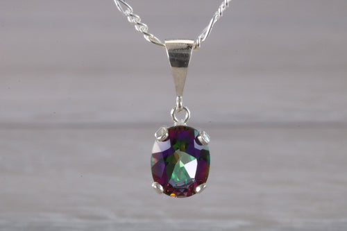 Oval cut Mystic Topaz set Silver Necklace