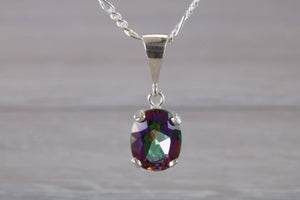 Oval cut Mystic Topaz set Silver Necklace