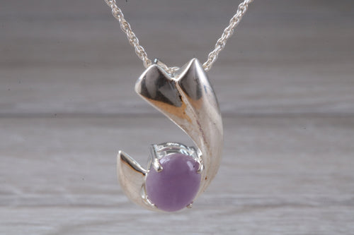Oval cut Lilac Jade set Silver Necklace