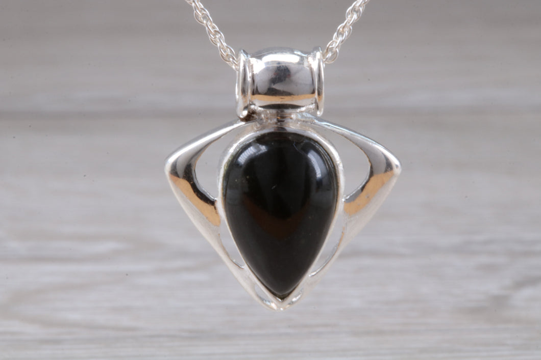 Silver Black Jade Necklace. Black Jade Pendant with 16 inch Snake chain.Jade Christmas,Birthday,Anniversary or Graduation Present.