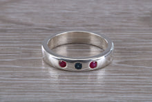 Load image into Gallery viewer, Blue Sapphire and Ruby Silver Band