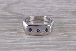 Chunky Signet Ring set with Three Natural Blue Sapphires