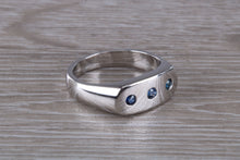 Load image into Gallery viewer, Chunky Signet Ring set with Three Natural Blue Sapphires