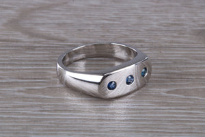 Chunky Signet Ring set with Three Natural Blue Sapphires