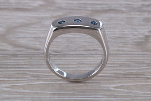 Chunky Signet Ring set with Three Natural Blue Sapphires