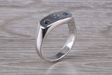 Load image into Gallery viewer, Chunky Signet Ring set with Three Natural Blue Sapphires