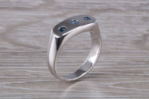 Chunky Signet Ring set with Three Natural Blue Sapphires