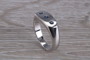 Chunky Signet Ring set with Three Natural Blue Sapphires