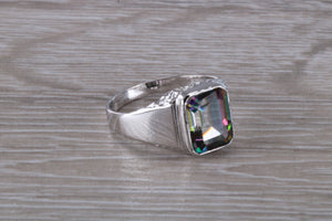 Emerald cut Mystic Topaz set Silver Ring