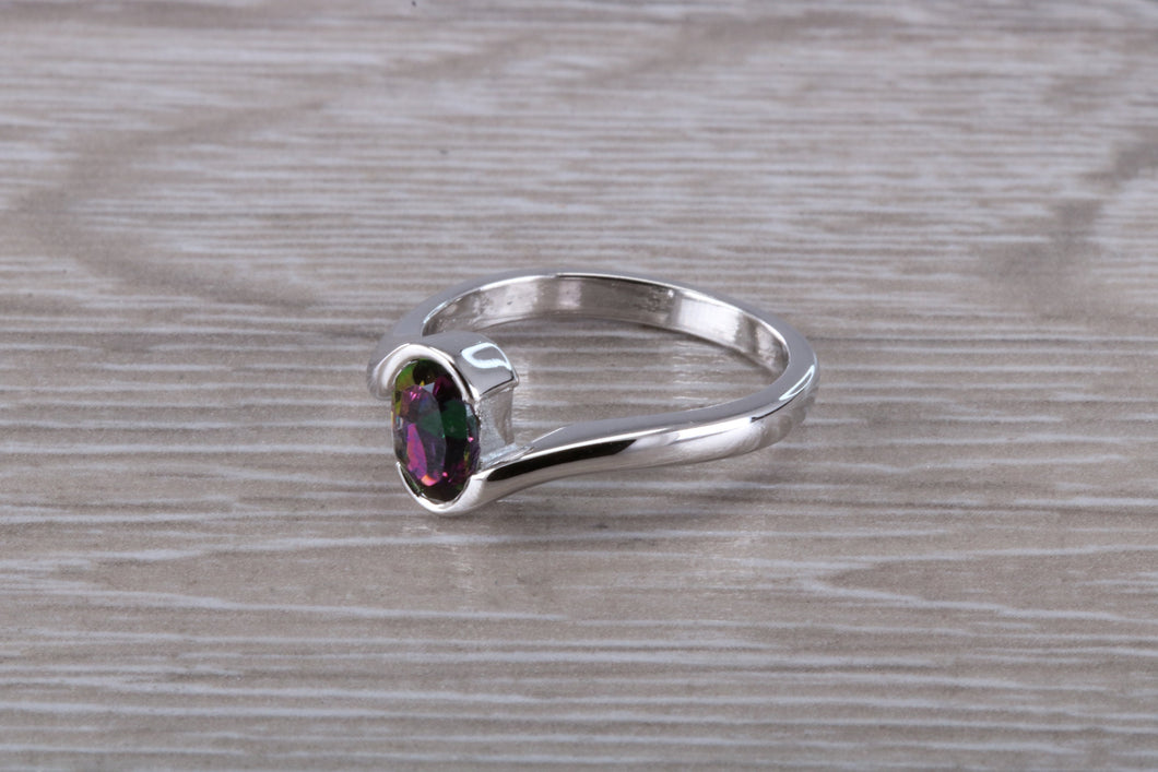 Natural Mystic Topaz set Crossover Ring