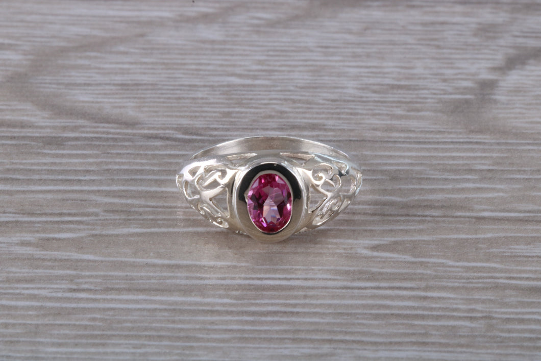 Oval cut Pink Topaz set Silver Ring