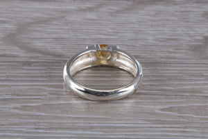 Round cut Citrine Gemstone set Silver Ring
