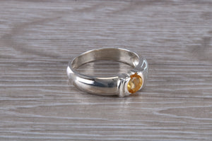 Round cut Citrine Gemstone set Silver Ring