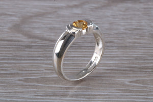 Round cut Citrine Gemstone set Silver Ring