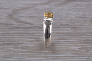 Round cut Citrine Gemstone set Silver Ring