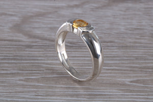Round cut Citrine Gemstone set Silver Ring
