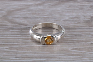 Round cut Citrine Gemstone set Silver Ring