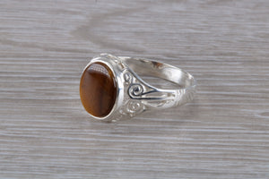 Natural Tigers Eye set Silver Ring