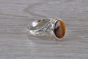 Natural Tigers Eye set Silver Ring