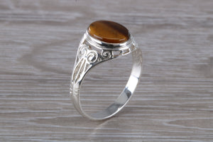 Natural Tigers Eye set Silver Ring