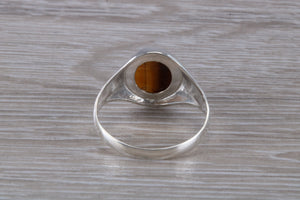 Natural Tigers Eye set Silver Signet Ring
