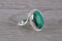 Load image into Gallery viewer, Large Oval cut Malachite set Silver Ring