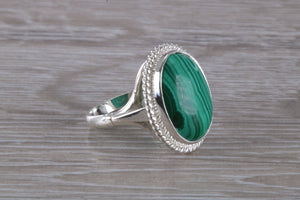 Large Oval cut Malachite set Silver Ring
