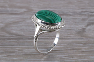 Large Oval cut Malachite set Silver Ring