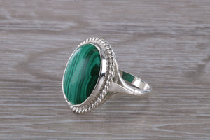 Large Oval cut Malachite set Silver Ring