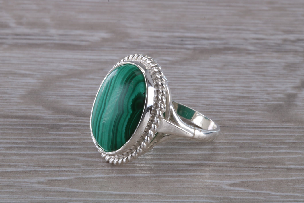 Large Oval cut Malachite set Silver Ring