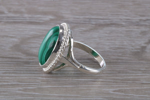 Large Oval cut Malachite set Silver Ring