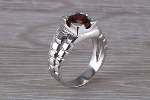 Chunky Gents Garnet set Silver Ring