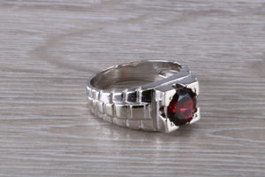 Chunky Gents Garnet set Silver Ring