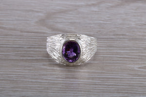 Natural Oval cut Amethyst set Silver Ring