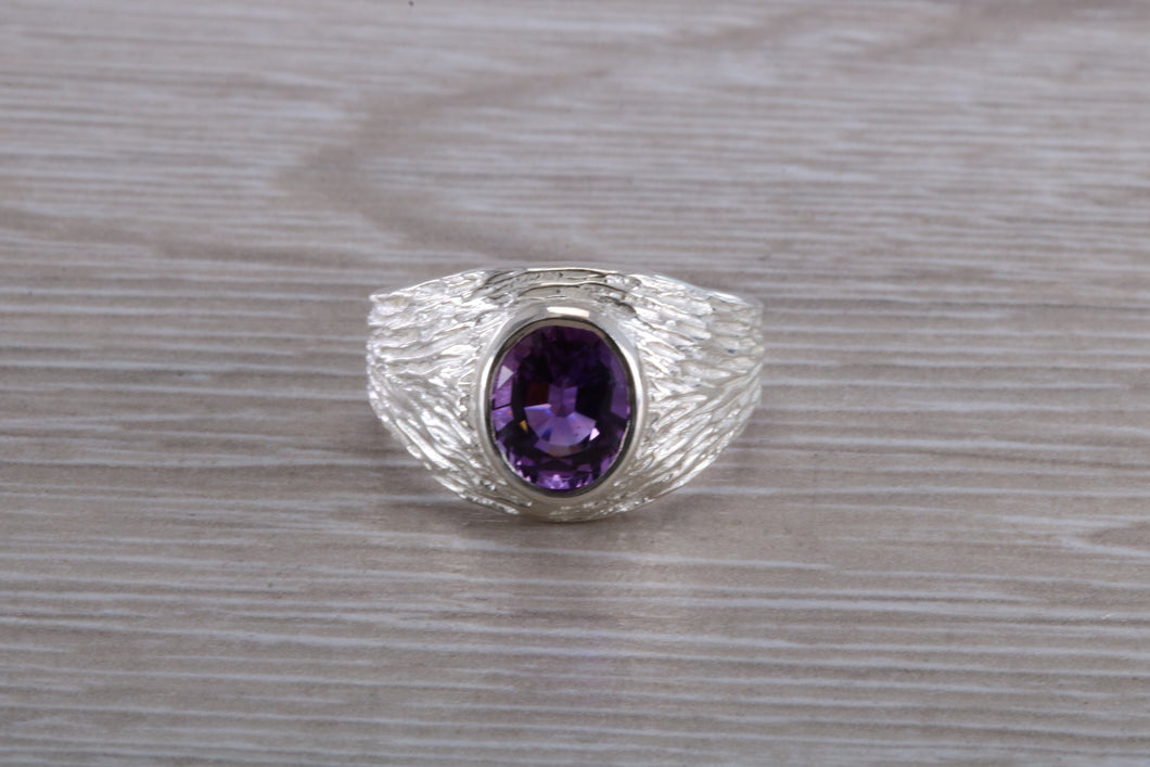 Natural Oval cut Amethyst set Silver Ring