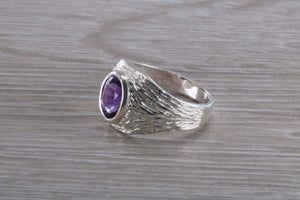 Natural Oval cut Amethyst set Silver Ring