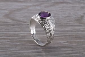 Natural Oval cut Amethyst set Silver Ring