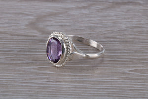 Oval cut Amethyst set Silver Ring