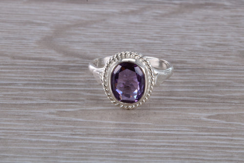 Oval cut Amethyst set Silver Ring