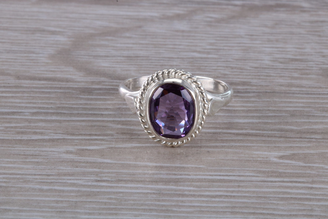 Oval cut Amethyst set Silver Ring