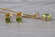 Load image into Gallery viewer, Round cut Peridot Earrings and Matching Necklace set in Yellow Gold