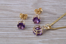 Load image into Gallery viewer, Round Amethyst Necklace with Matching Stud Earrings Set in Yellow Gold