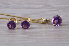 Load image into Gallery viewer, Round Amethyst Necklace with Matching Stud Earrings Set in Yellow Gold